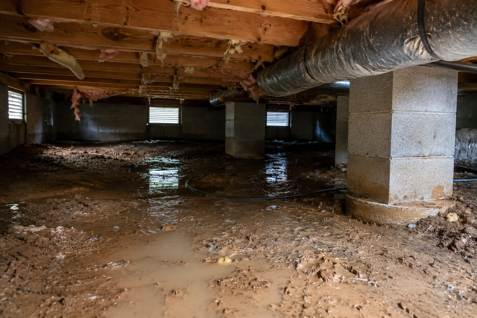 Moisture buildup in crawl space beneath Covington GA home