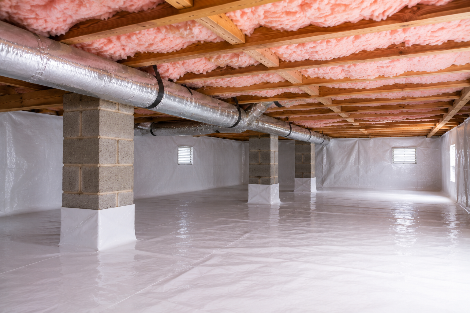 Encapsulated crawl space with fiberglass insulation in Loganville, GA